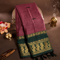 Liyaria Classic Loom Saree – Purple & Green Zari Border | 303D