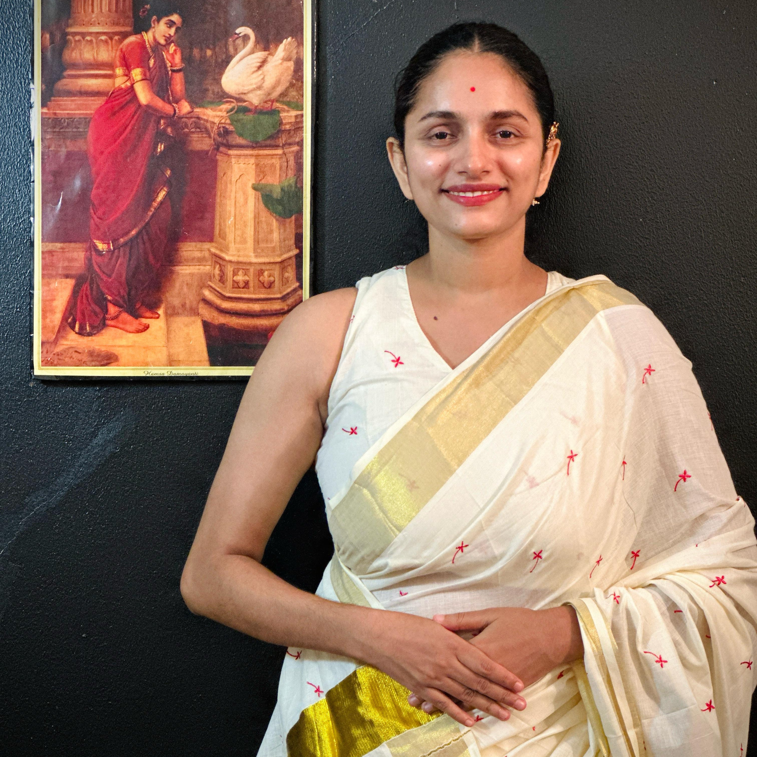 Traditional Techipoo Work Cotton Saree