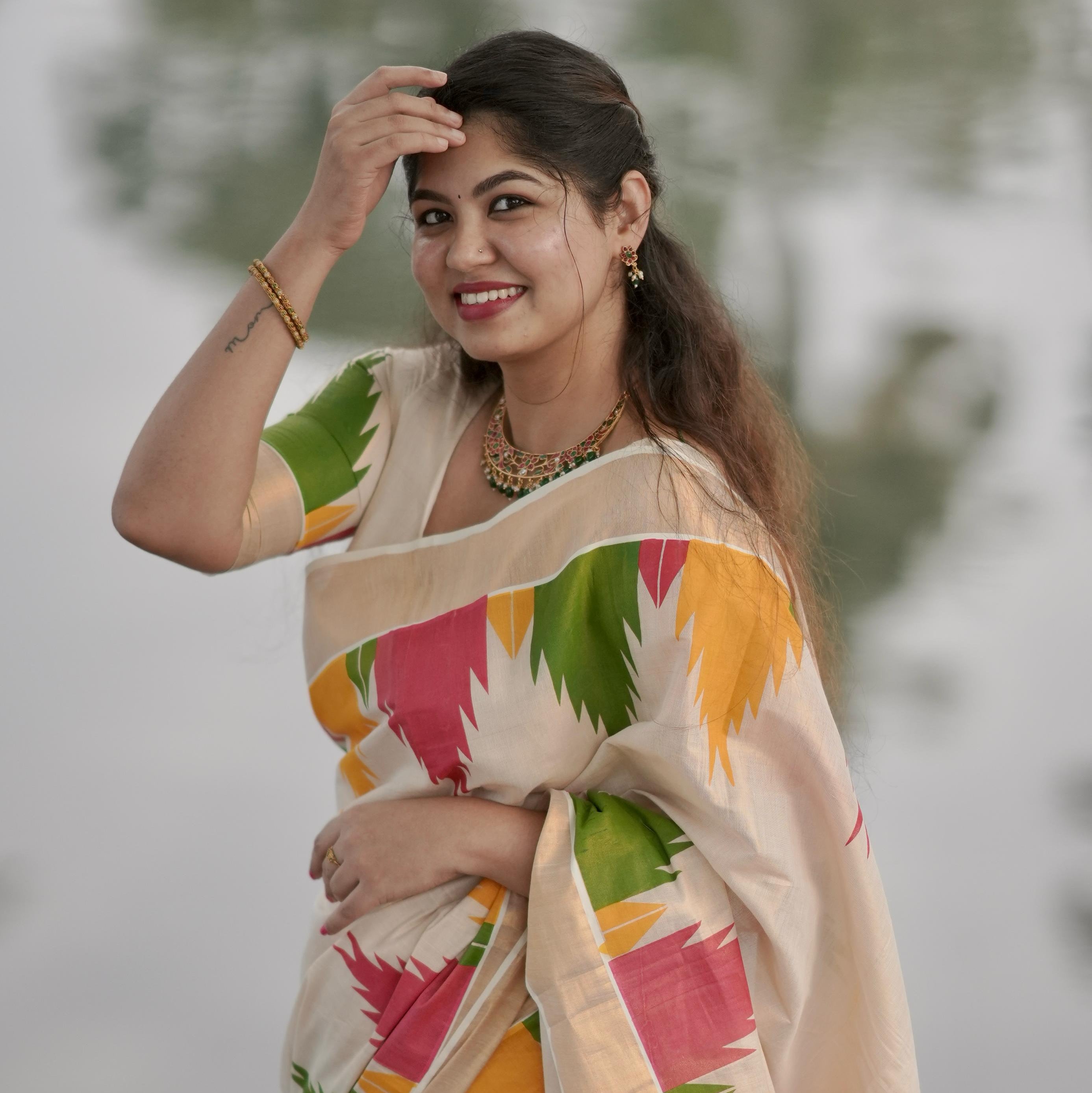 Gopuram Multi-Colour Temple Border Golden Tissue Saree – Premium Traditional Festive Wear (6.25 Mtrs)