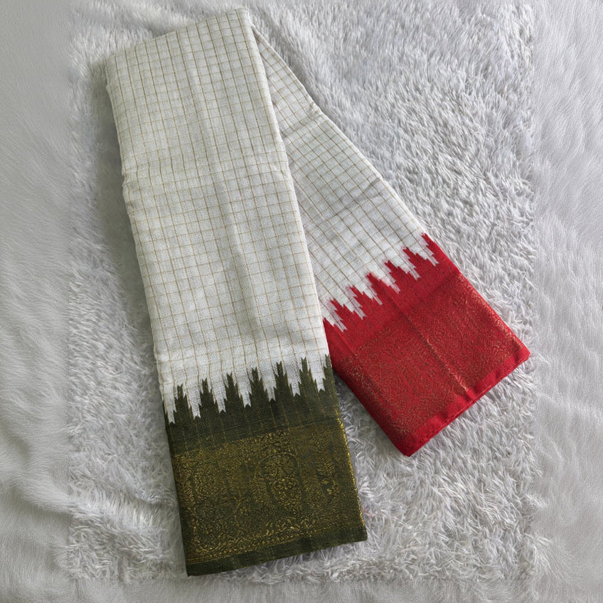 Ganga Jamuna Border Jari Checks Premium Cotton Saree