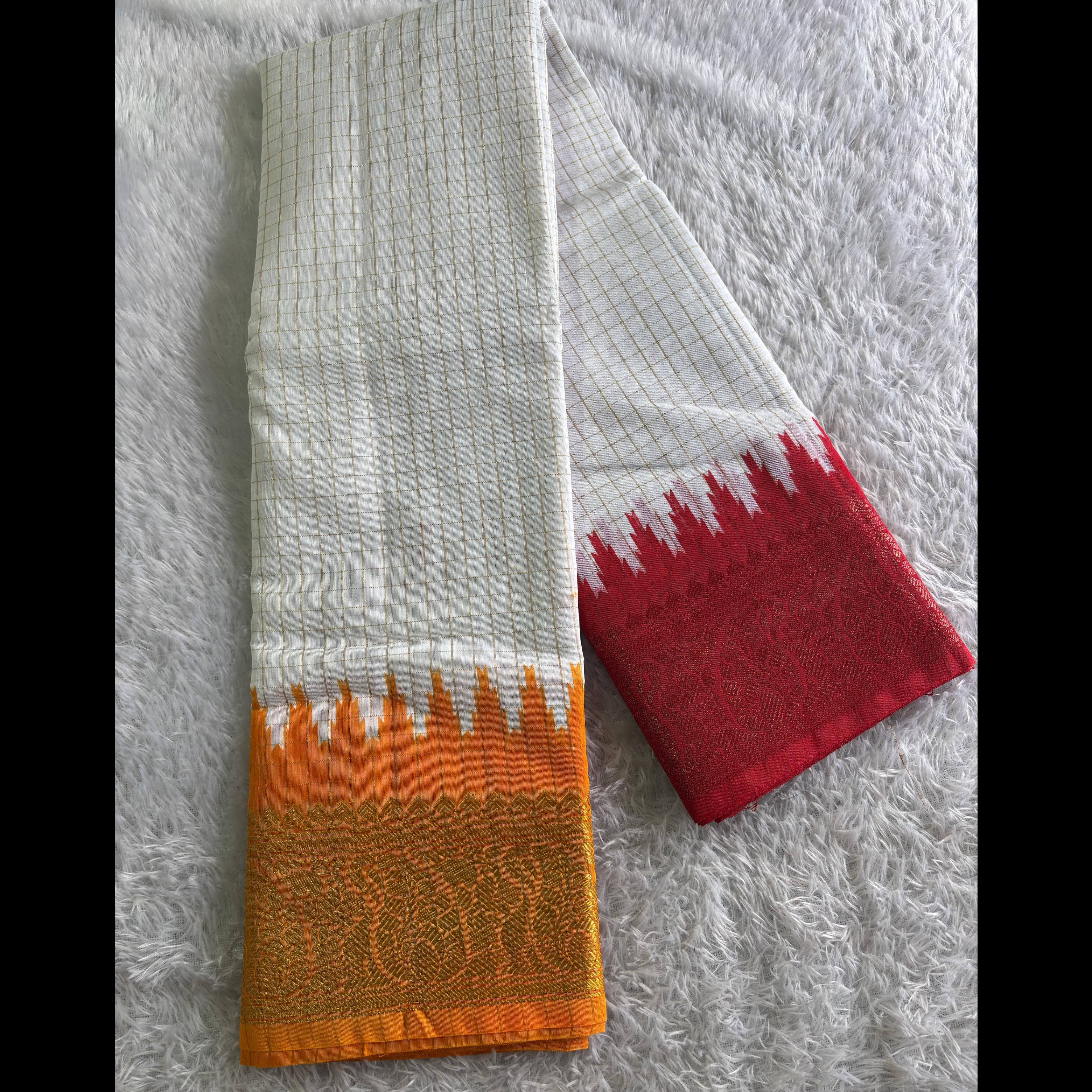 Ganga Jamuna Border Jari Checks Premium Cotton Saree