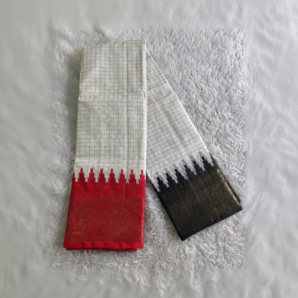 Ganga Jamuna Border Jari Checks Premium Cotton Saree