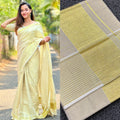 Premium Golden Tissue Ready-to-Wear Saree with Elegant Border Lines