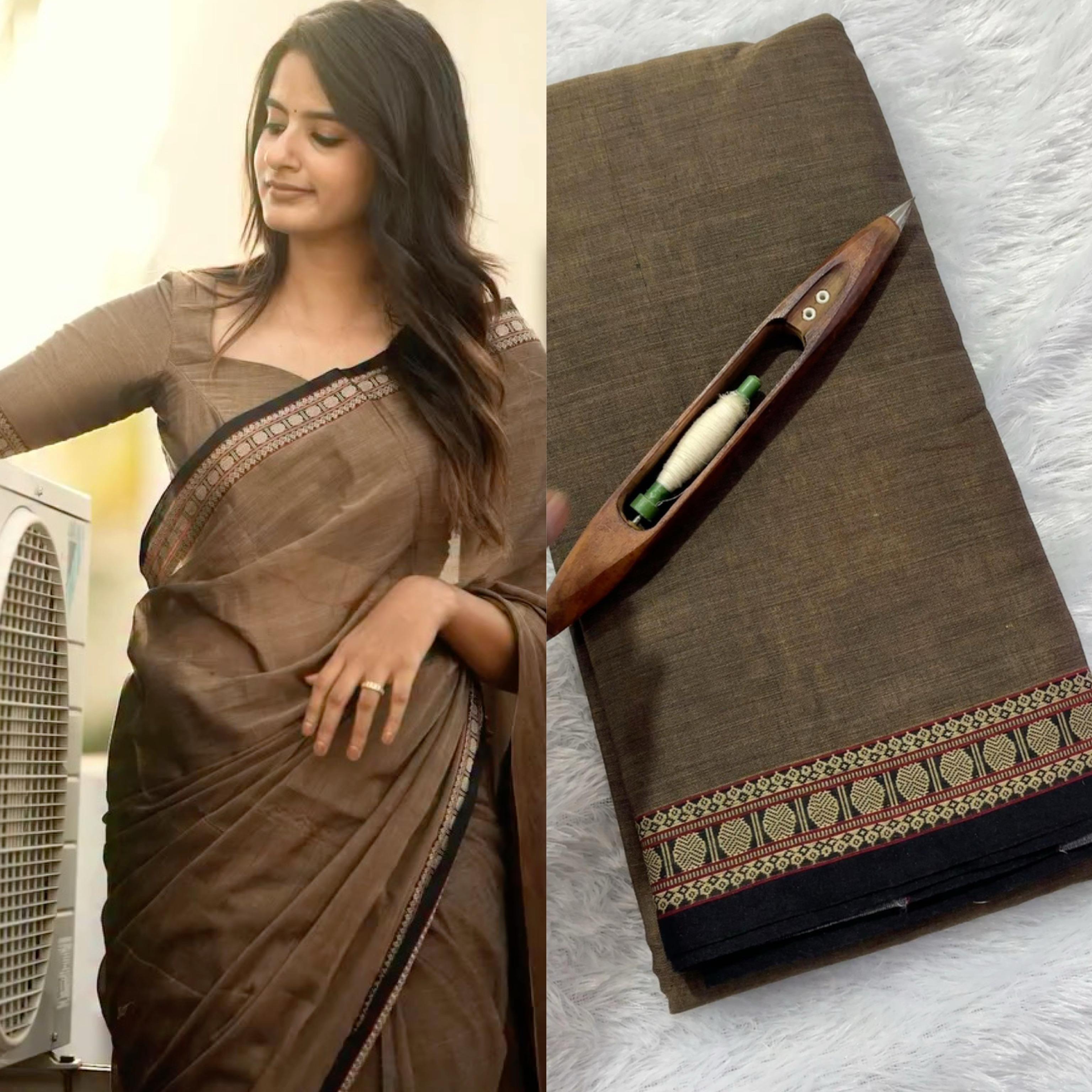 Premium Handloom Cotton Saree with Artisan Polka Border (6.10 Meters)