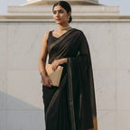 Black Cotton Saree with Classic Border