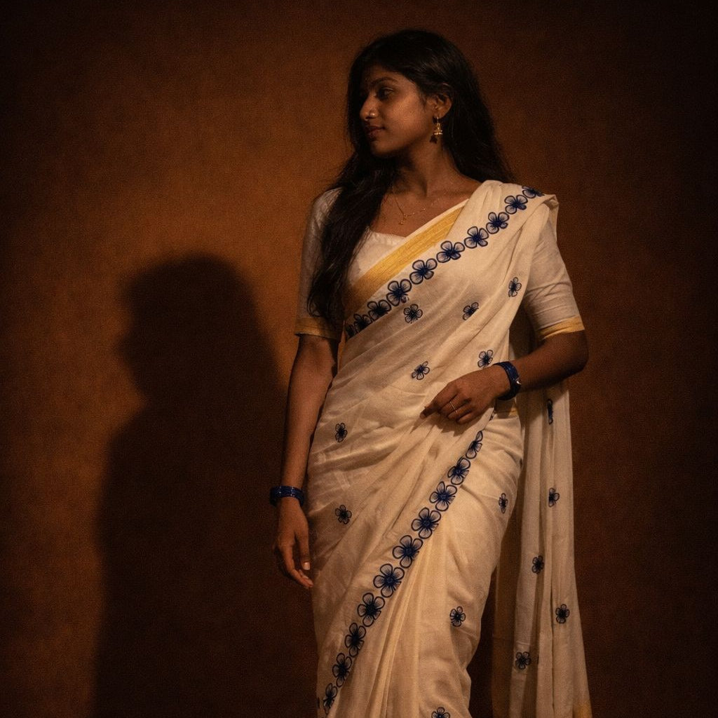 AKIRITHI – Blue Scallop Work Premium Cotton Saree