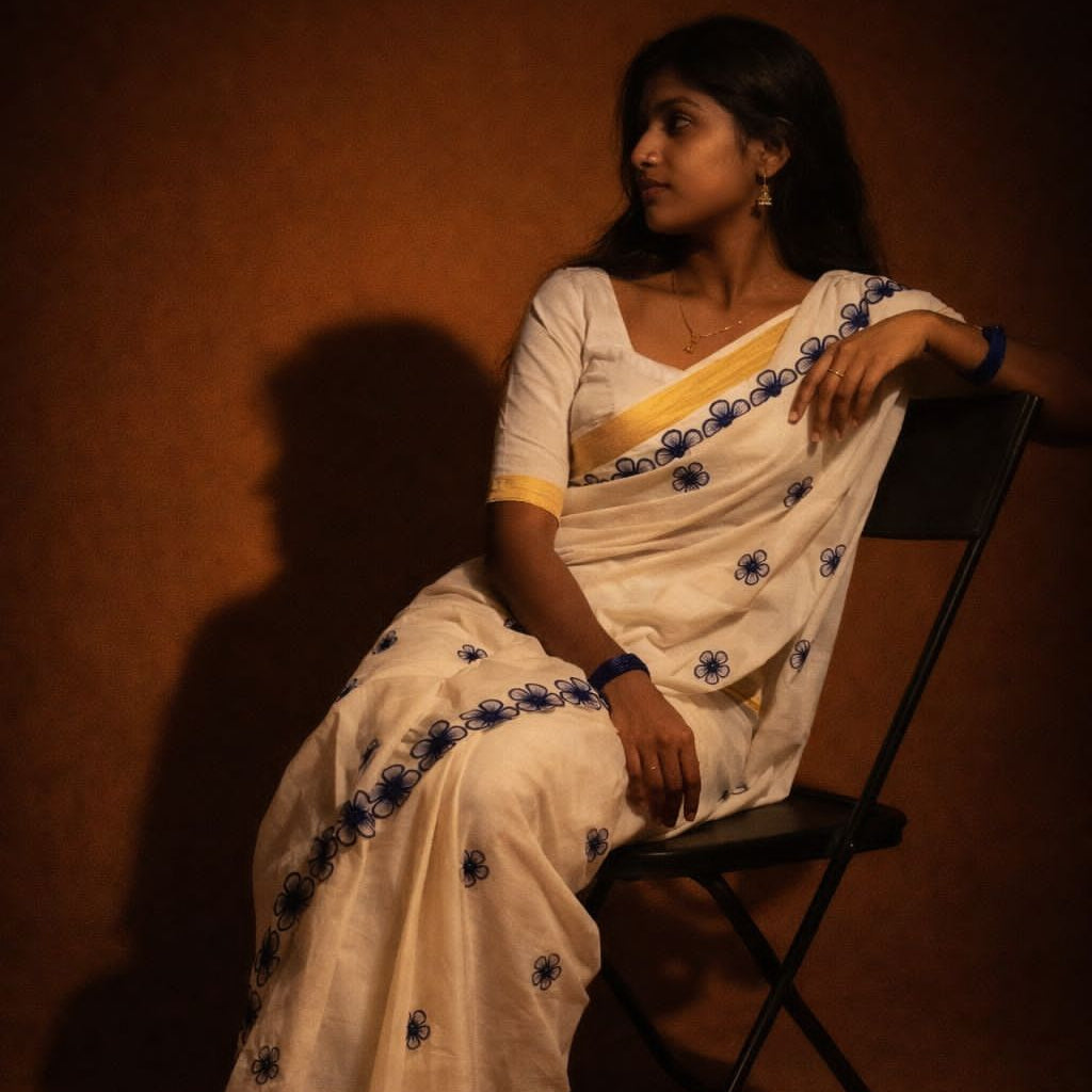 AKIRITHI – Blue Scallop Work Premium Cotton Saree