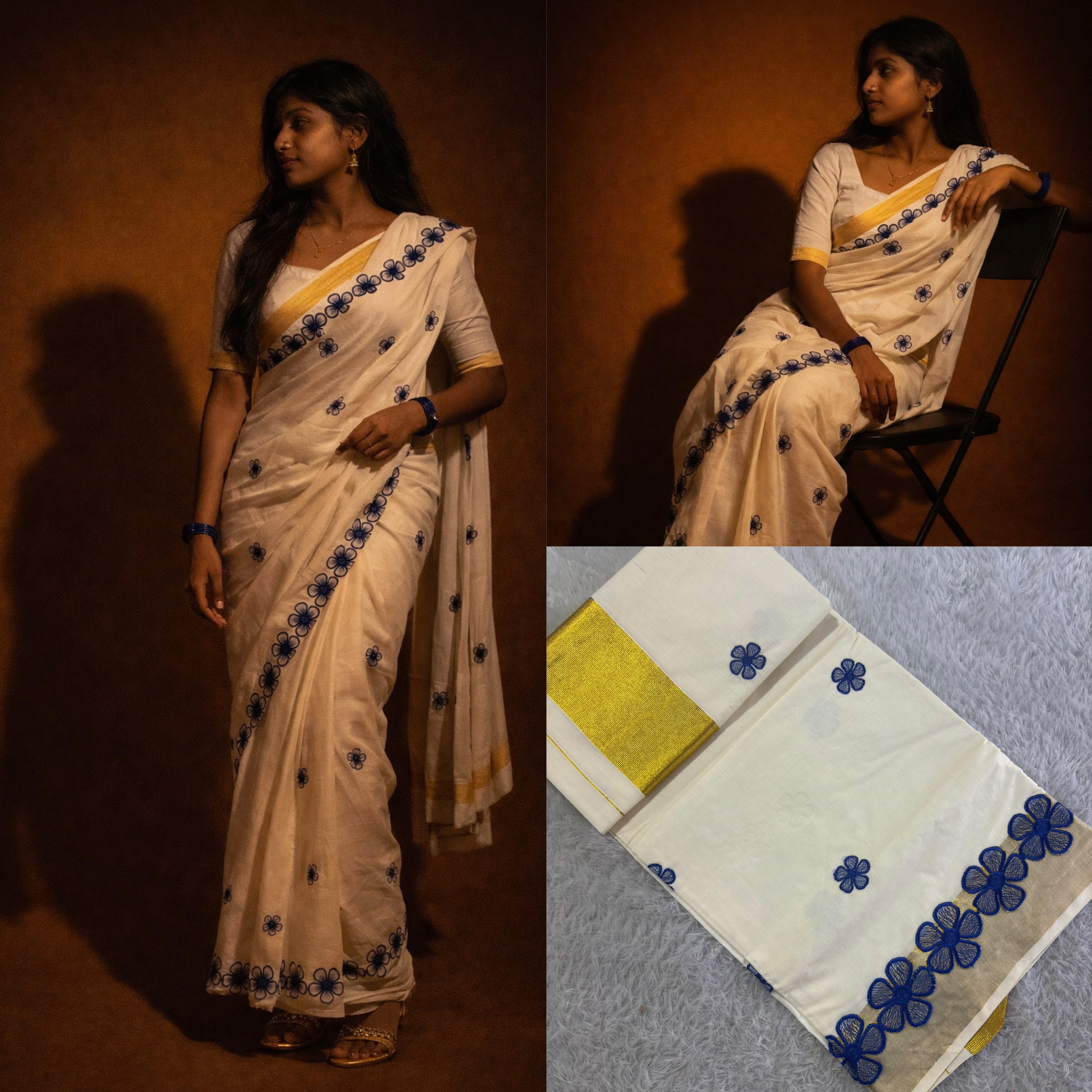 AKIRITHI – Blue Scallop Work Premium Cotton Saree