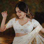Malayalam Akshara Mala Embroidered Premium Cotton Saree – White with Golden Border