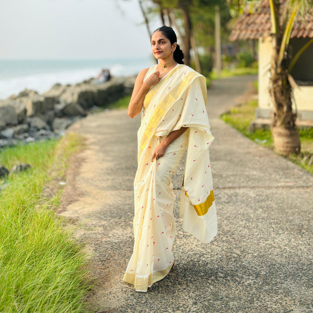 Traditional Techipoo Work Cotton Saree