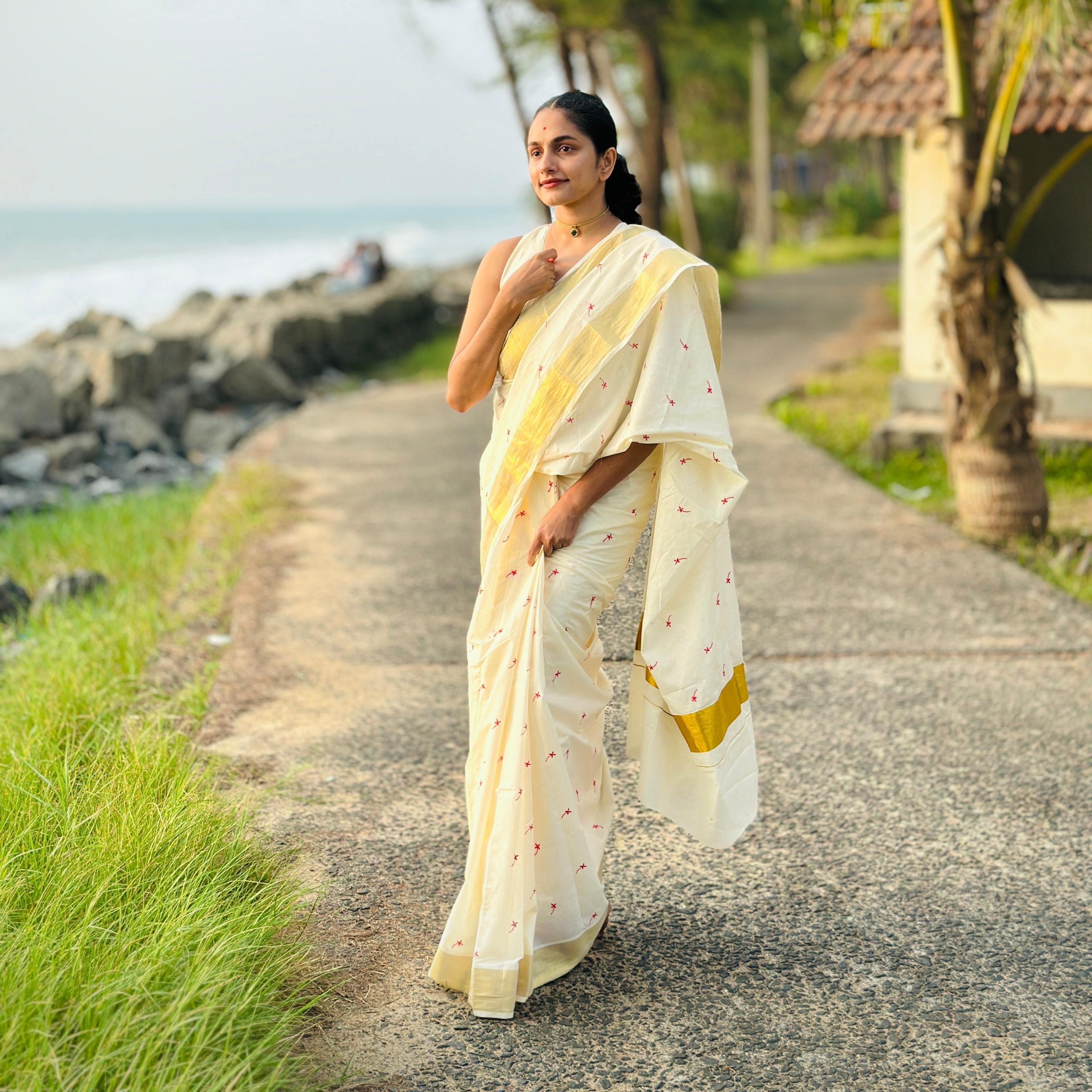 Traditional Techipoo Work Cotton Saree