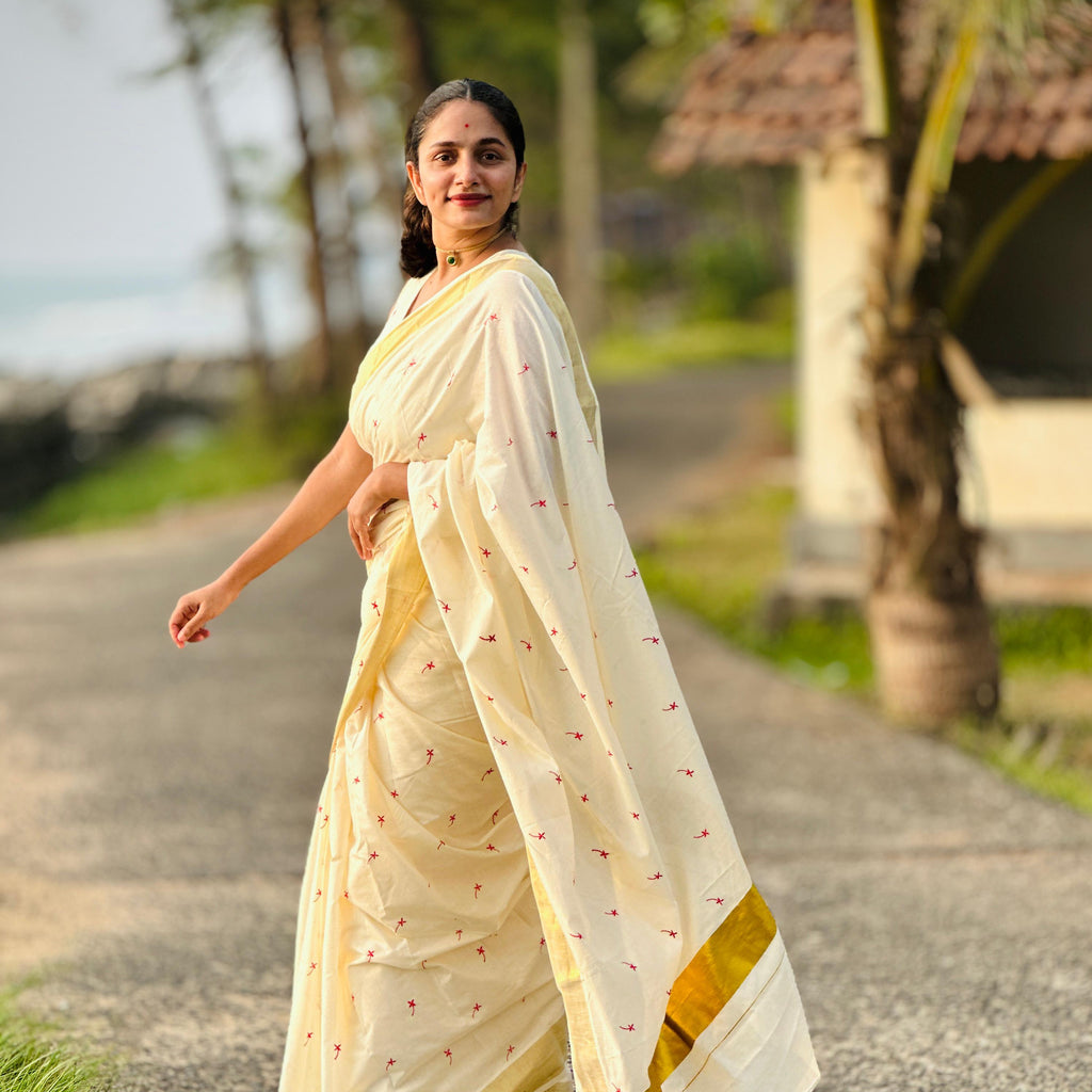 Traditional Techipoo Work Cotton Saree