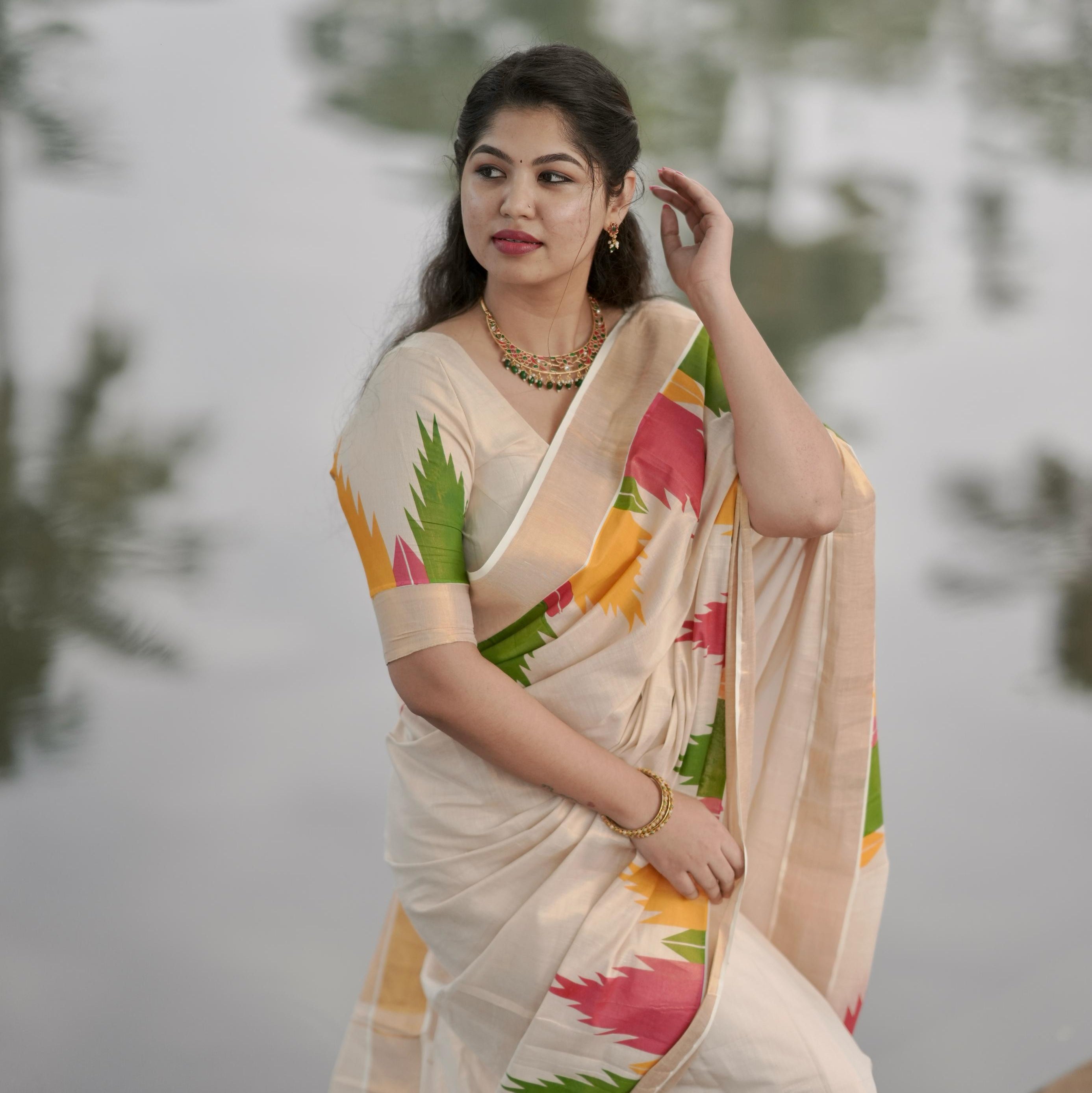 Gopuram Multi-Colour Temple Border Golden Tissue Saree – Premium Traditional Festive Wear (6.25 Mtrs)