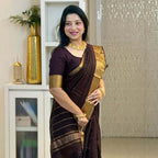 Akira – Chocolate Brown Golden Checks Saree