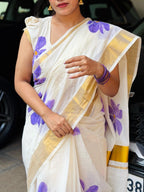 Neelakurnjij Designer Floral Cotton Saree – Soft, Breathable & Graceful