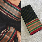 Mandara Heritage Line Cotton Saree – Classic Black & Maroon | Premium Narayanpet Weave