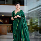 Bottle Green Mulmul Cotton Saree – Celebrity Inspired Elegant Wear