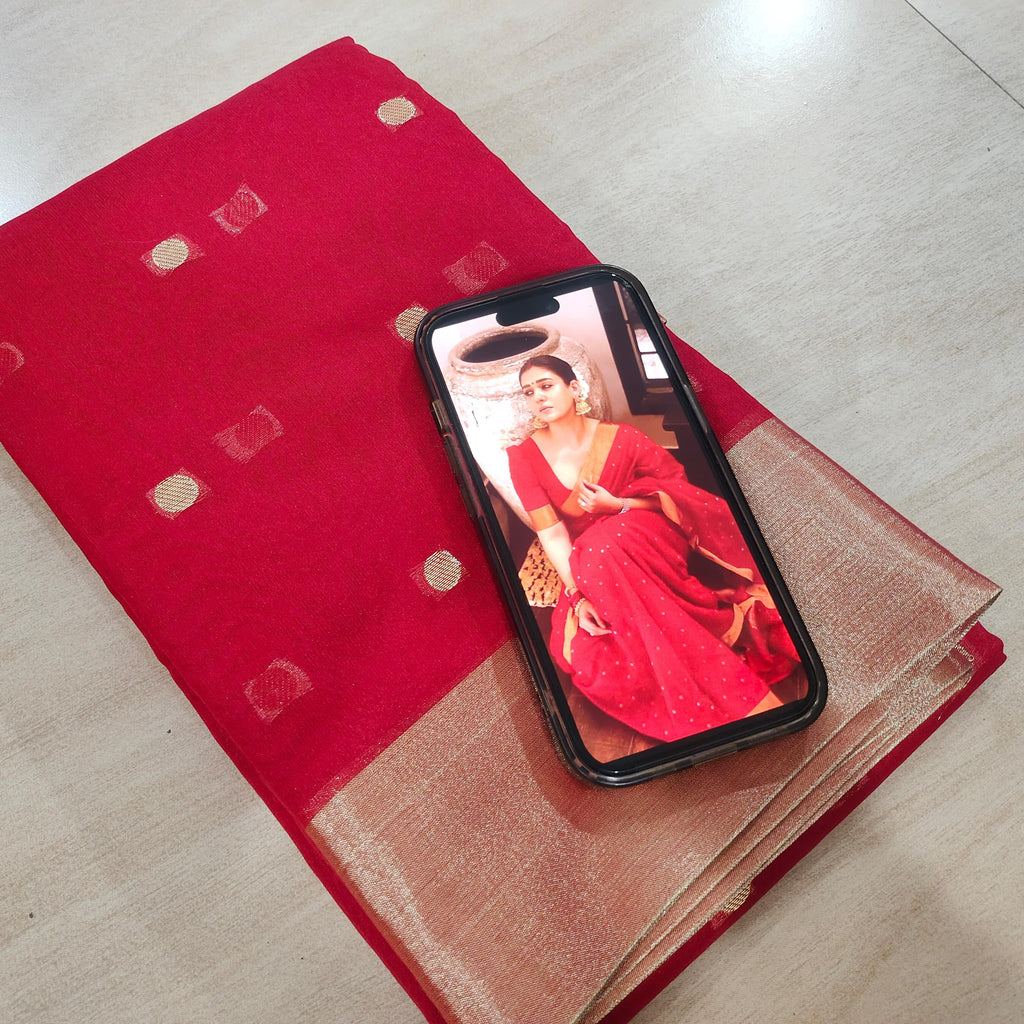 Nayanthara Inspired Red Polka saree