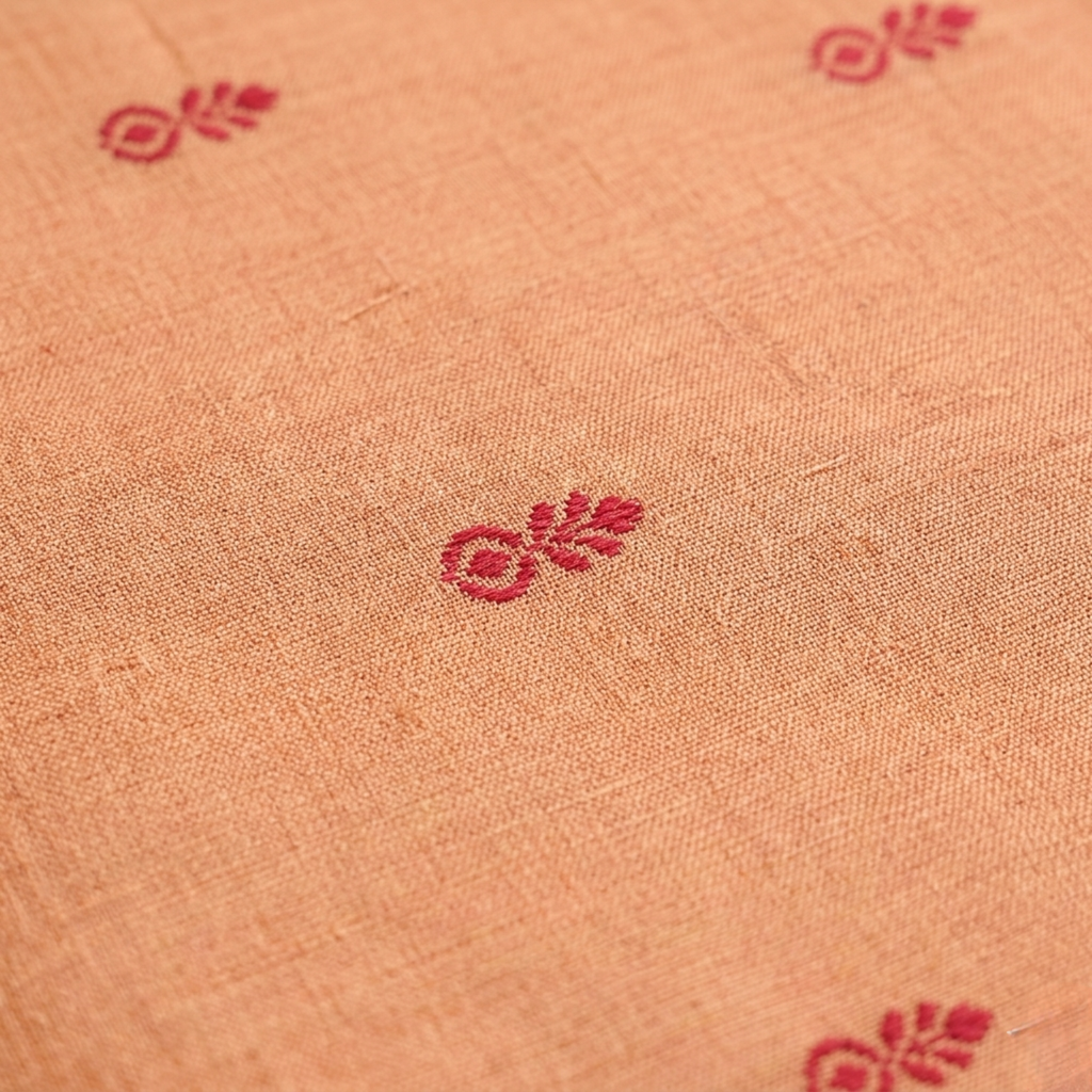 Liyaria Classic Loom Saree – Peach & Red Traditional Border | 301D
